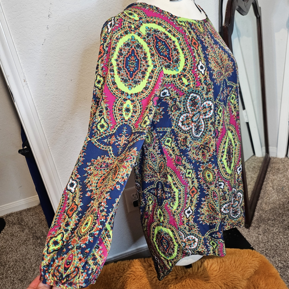 3/20❤️Karlie Colorful Paisley Long Sleeve Tunic Blouse Top Boho - Picture 2 of 6